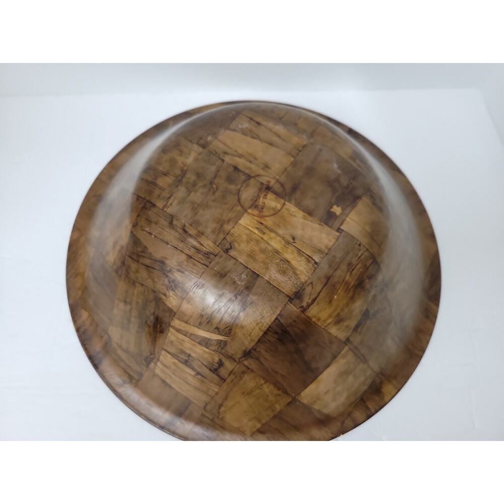 Vtg Mid-Century Wooden Weavewood Salad Brown Partial Bowl Set Kitchen Decor - Picture 9 of 10